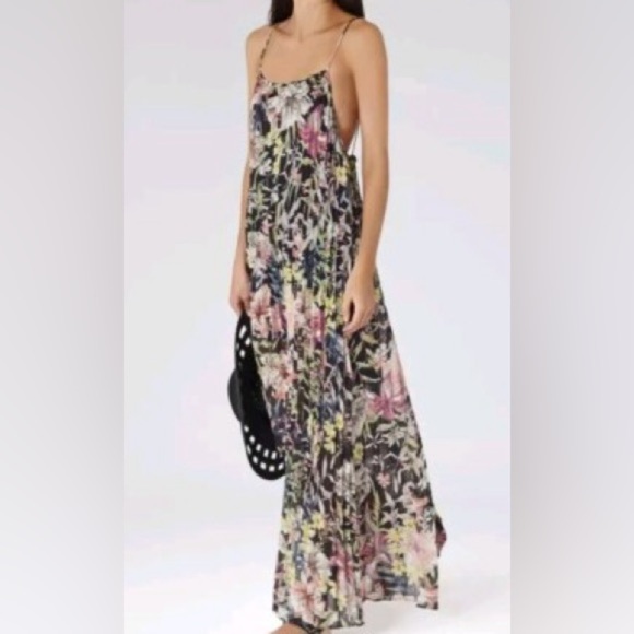 Reiss “Kyra” Maxi Dress Pleated Skirt Floral Spaghetti Straps Size 4 Side Slits - Picture 1 of 11